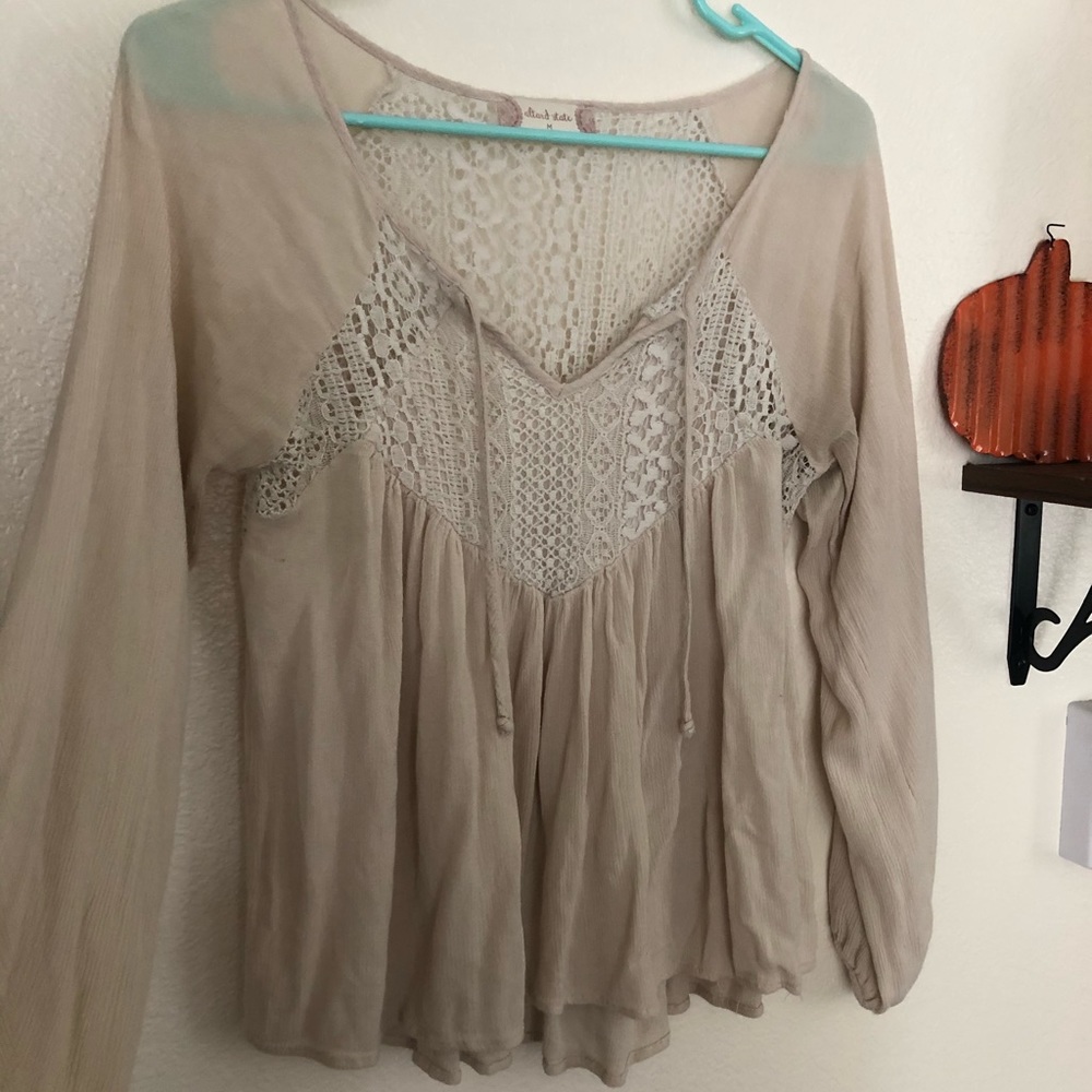 Beige lace peasant top